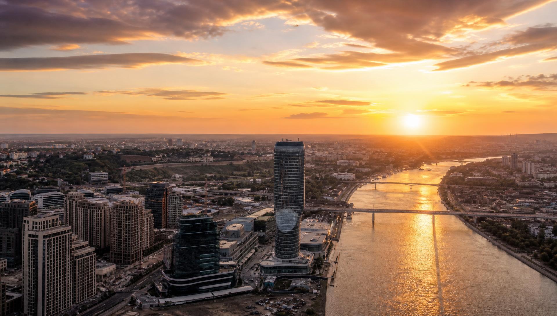 Belgrade skyline at sunset — Rent a Car M